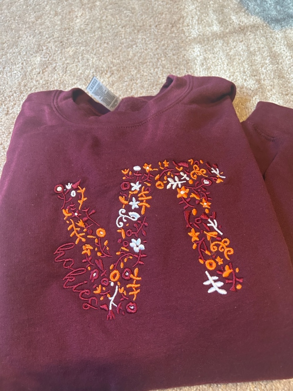 Embroidered Floral VT and Hokies in script on the side Burgundy Sweatshirt